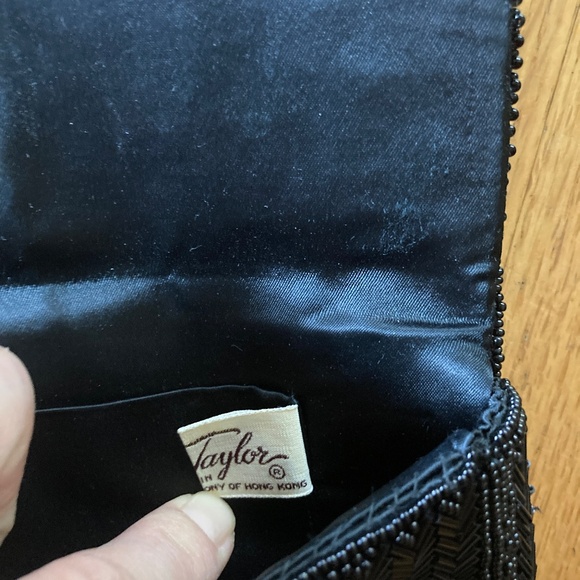 Vintage Beaded Black Envelope Clutch by Dayne Taylor Chevron Design Snap Closure - Picture 3 of 8